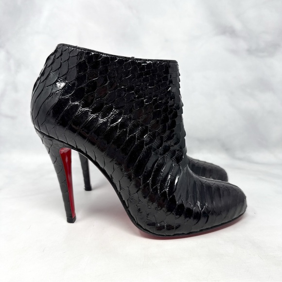 Christian Louboutin Belle Python Crystal Stiletto Heeled Ankle Boots Black 37.5 - Picture 1 of 14